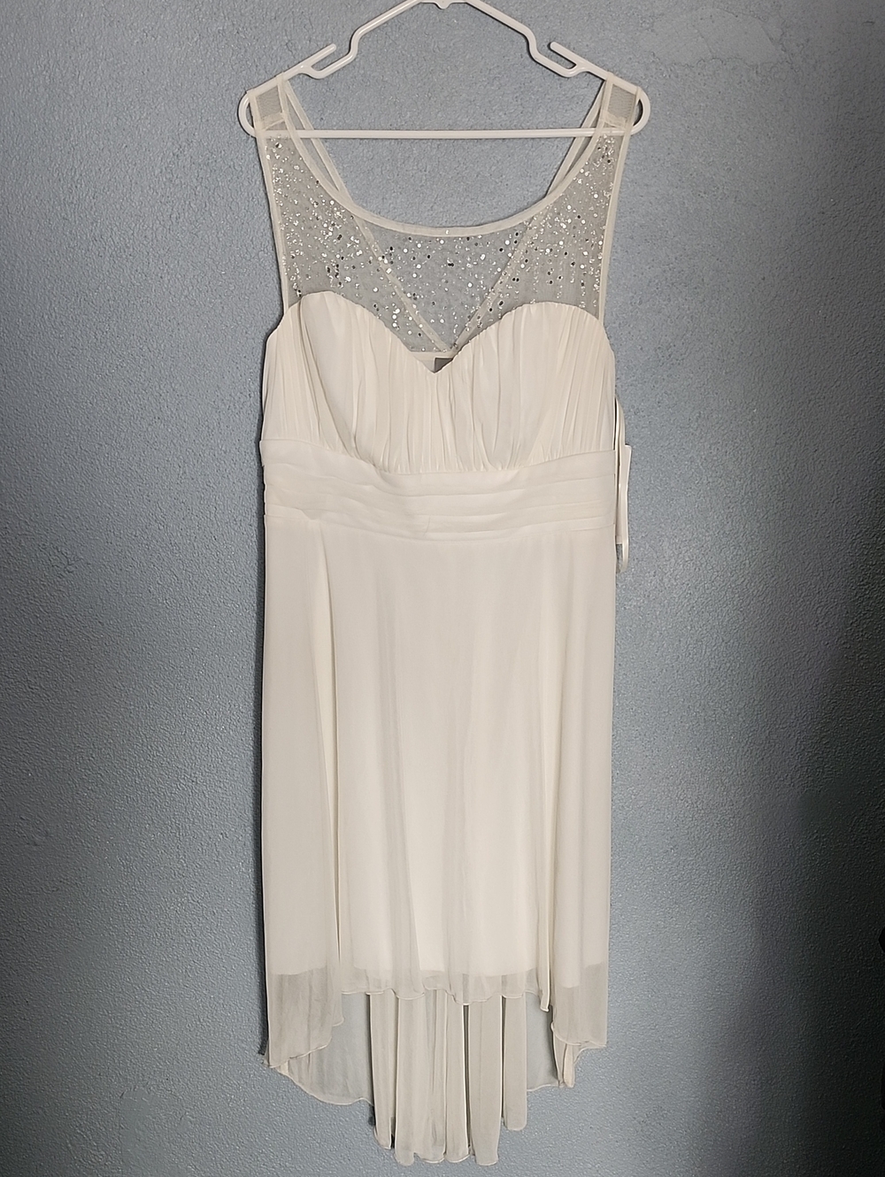 Trixxi Ivory Beaded Mesh Yoke High-Low Dress